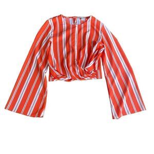 Miss Selfridge Orange Stripe Blouse 6 Tie Back